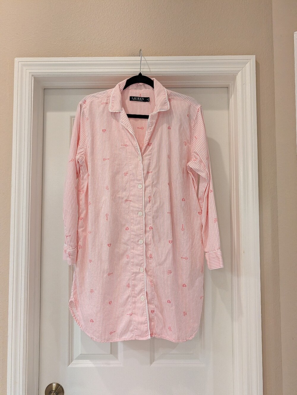 Lauren Ralph Lauren Black Label Cotton Longsleeve Nightshirt Size Medium